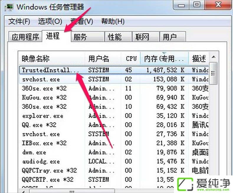 Win7系統(tǒng)中trustedinstaller.exe進(jìn)程占用內(nèi)存很大